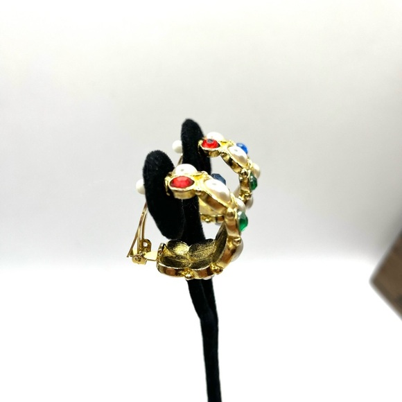 Earring Lot 5 Pairs Chunky Earrings with Ornate Clip on Earrings Gold Tone - Picture 12 of 16